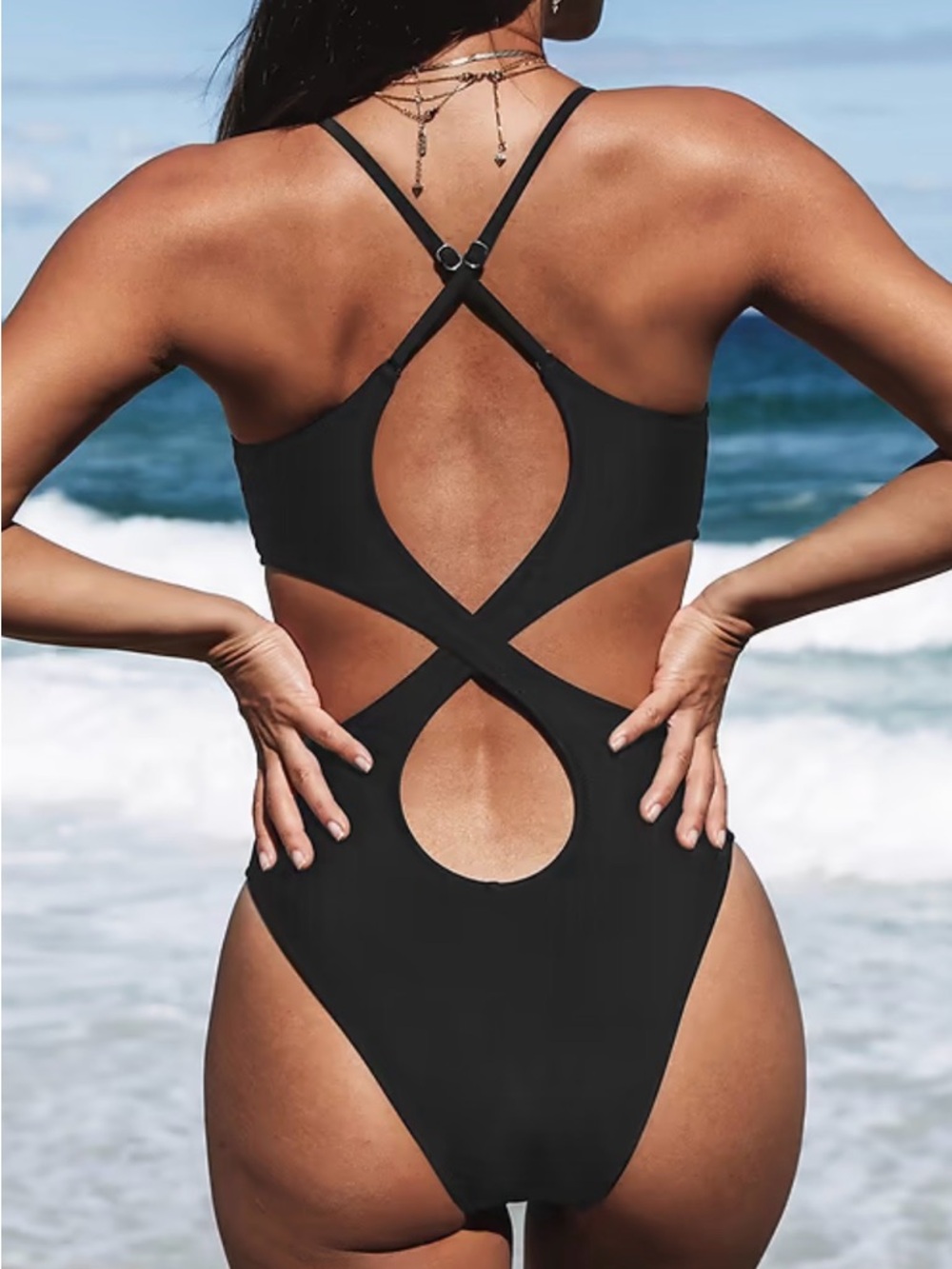 Cupshe Black V-Neck One-Piece Swimsuit - Picture 3 of 5